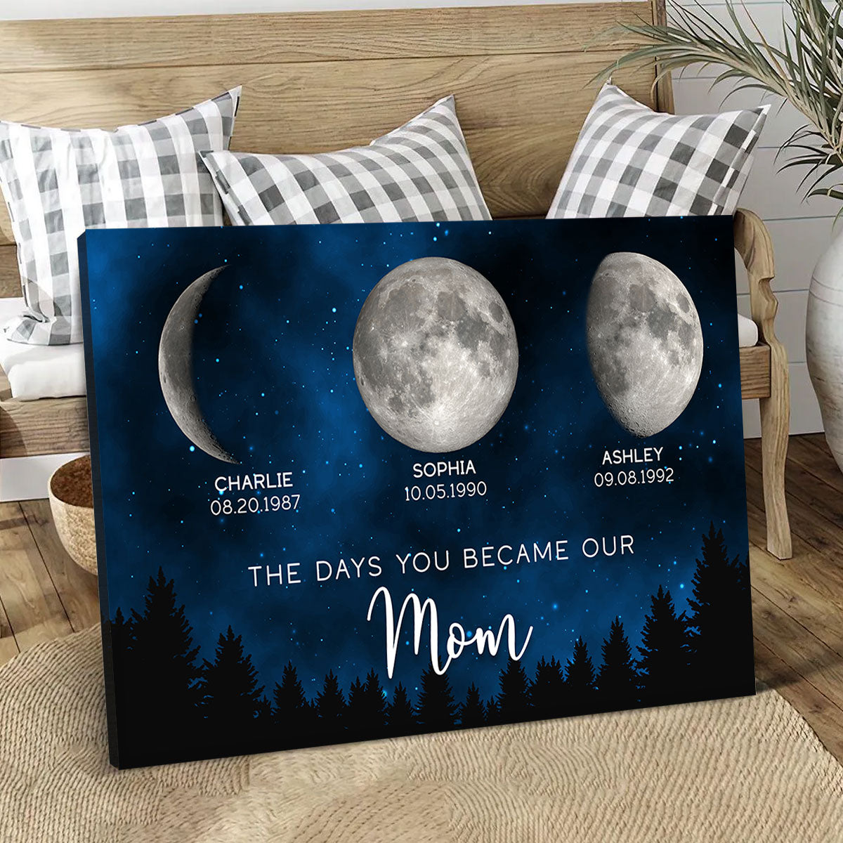 Galaxy Night Custom Birth Moon Phase The Days You Became Our Mom Personalized Canvas