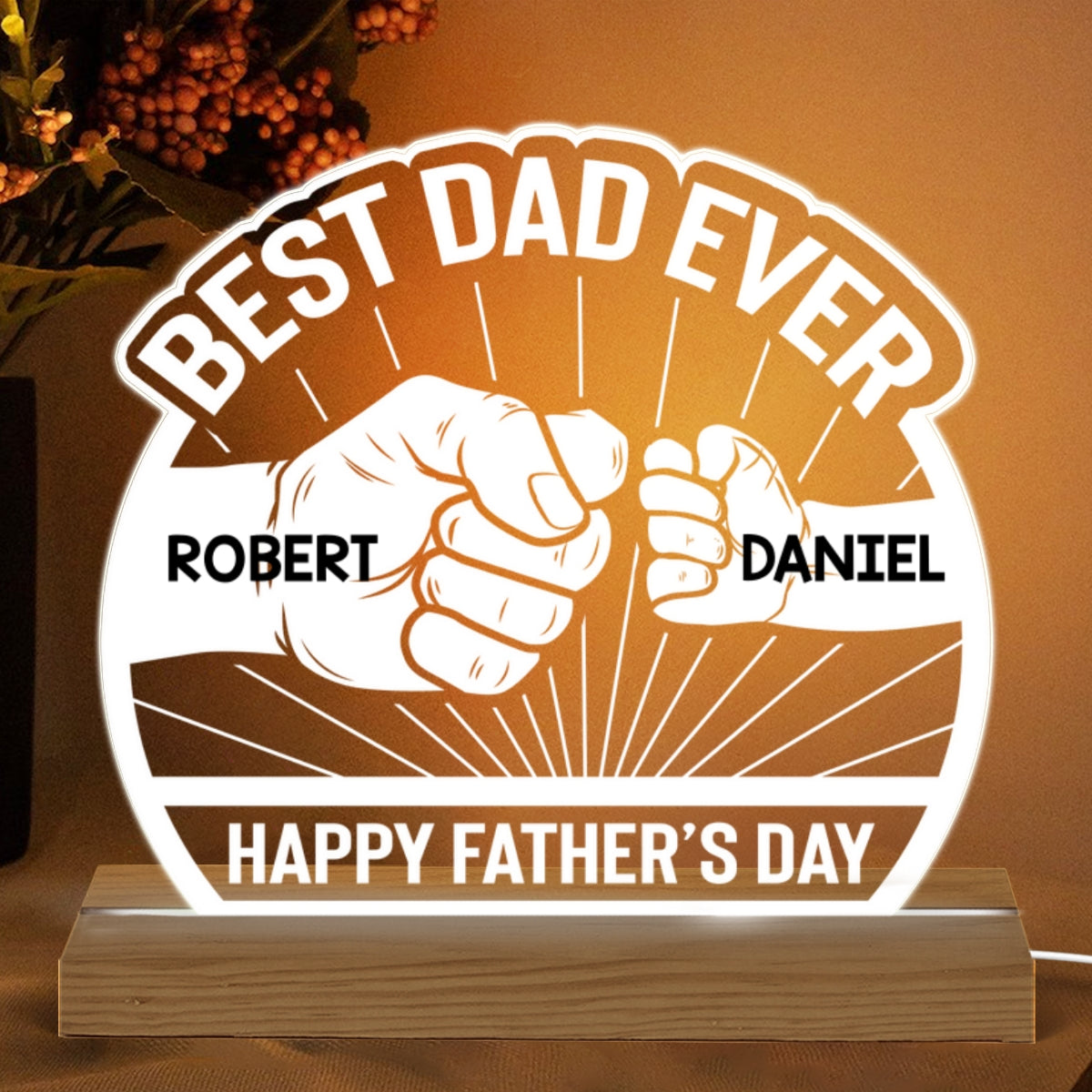 Best Dad Ever Punch Hands Personalized Acrylic Custom Shape LED Night Light