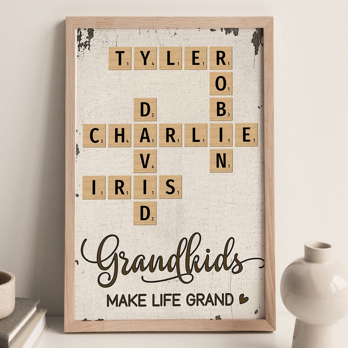 Grandkids Make Life Grand Heart Crossword Puzzle Art Personalized Poster