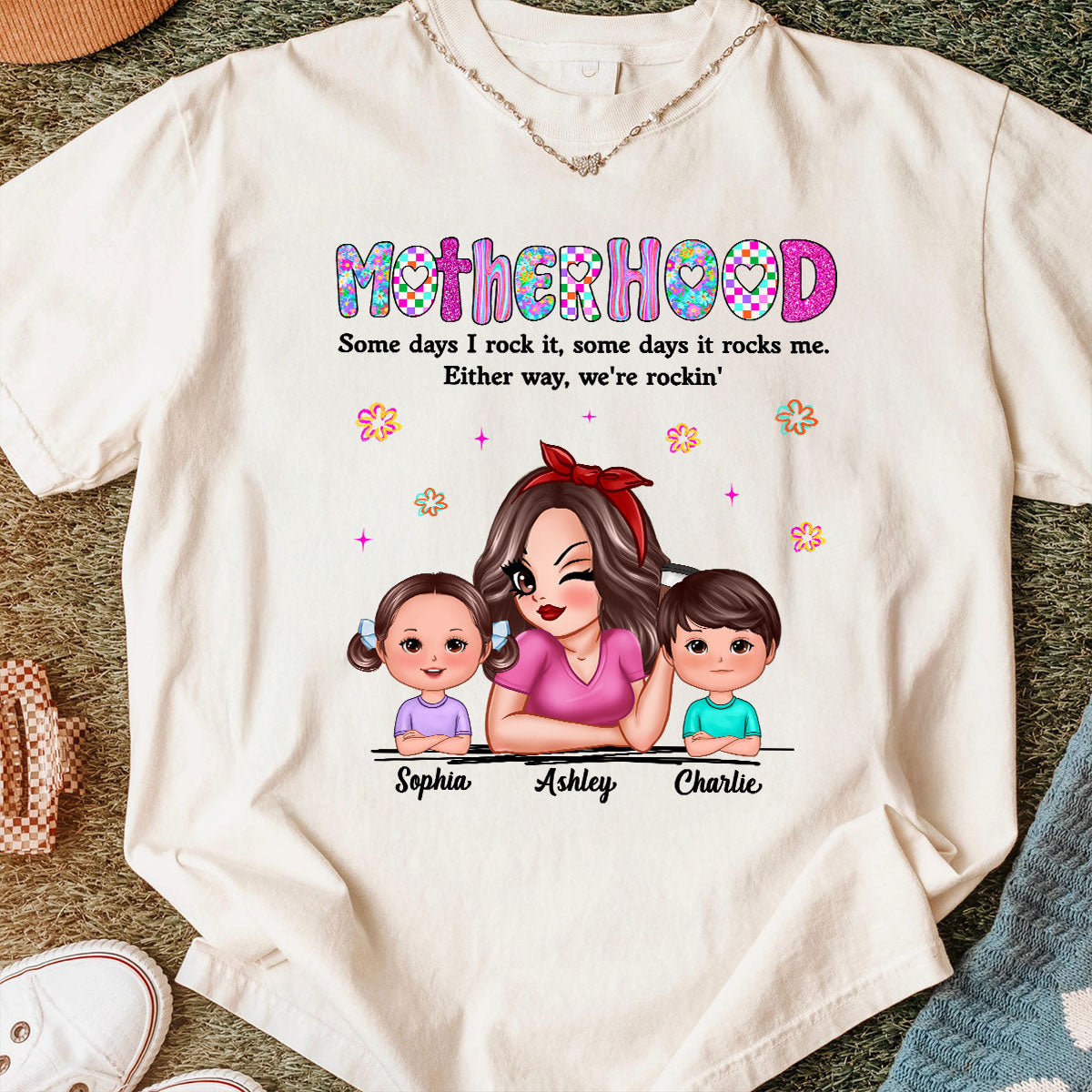 Rockin' Mother Hood Pretty Mom & Kids Personalized Shirt