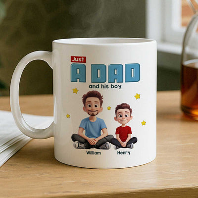 Just A Dad And His Kids Cartoon Funny Style Personalized Mug, Unique 2025 Father's Day Gift For Dad