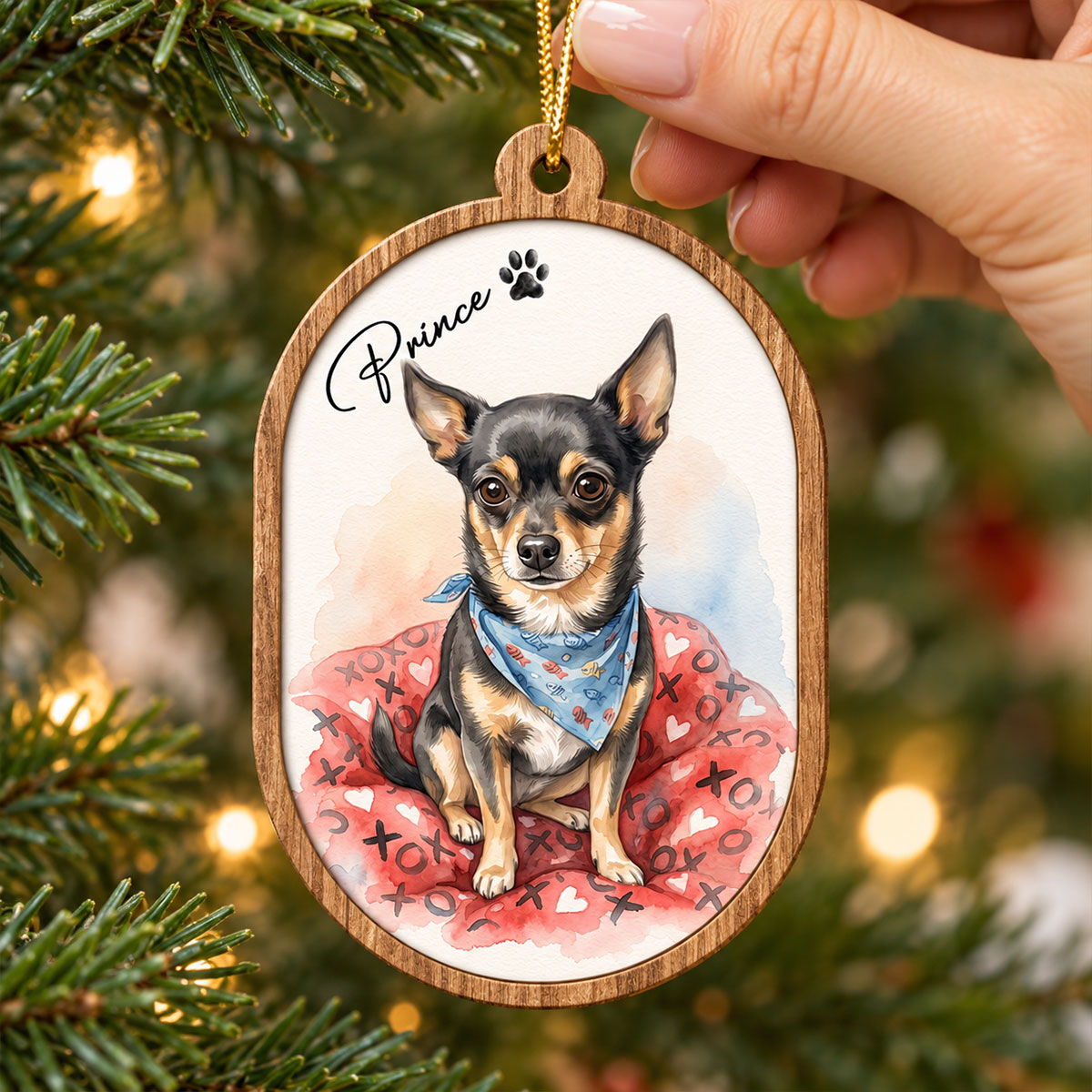 Custom Dog Cat Watercolor Portrait from Photo - Personalized Wooden Ornament - Christmas Gift for Dog Lovers, Memorial Gift