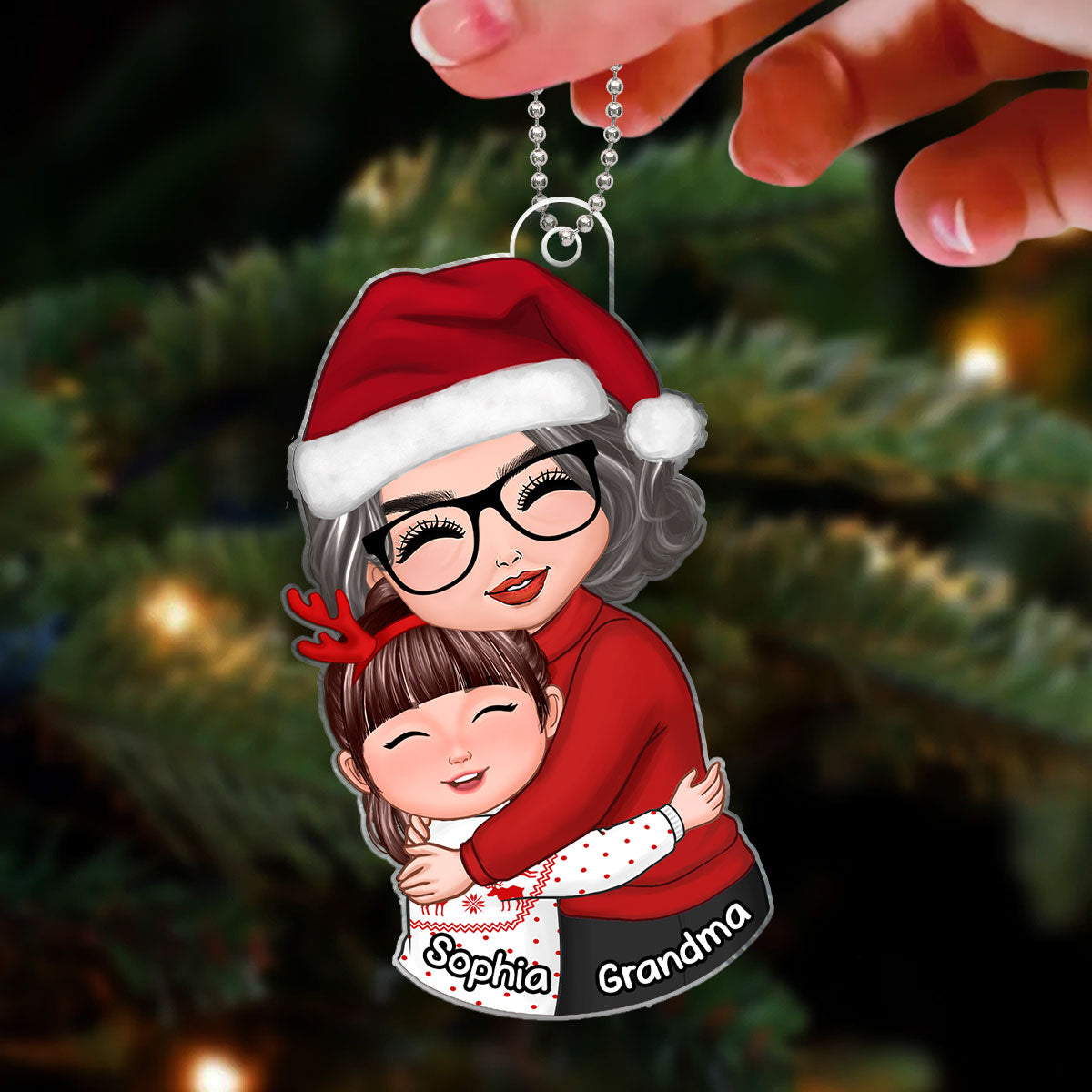Christmas Doll Grandma & Grandkid Hugging Christmas Gift For Granddaughter Grandson Grandchildren Personalized Acrylic Ornament