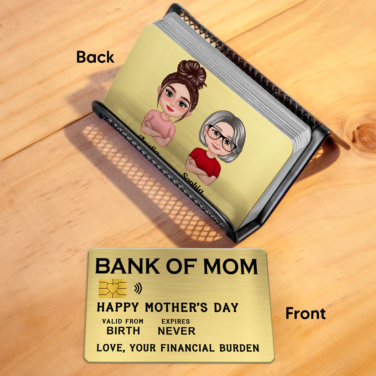 Bank Of Mom Pretty Mother Daughter Son Personalized Wallet Insert Metal Wallet Card