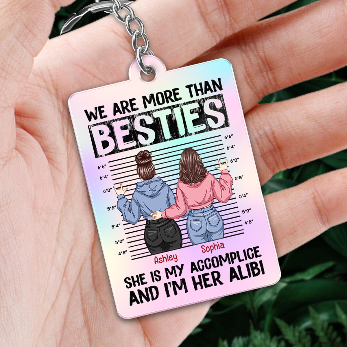 Back View Besties Accomplice Alibi Personalized Acrylic Keychain