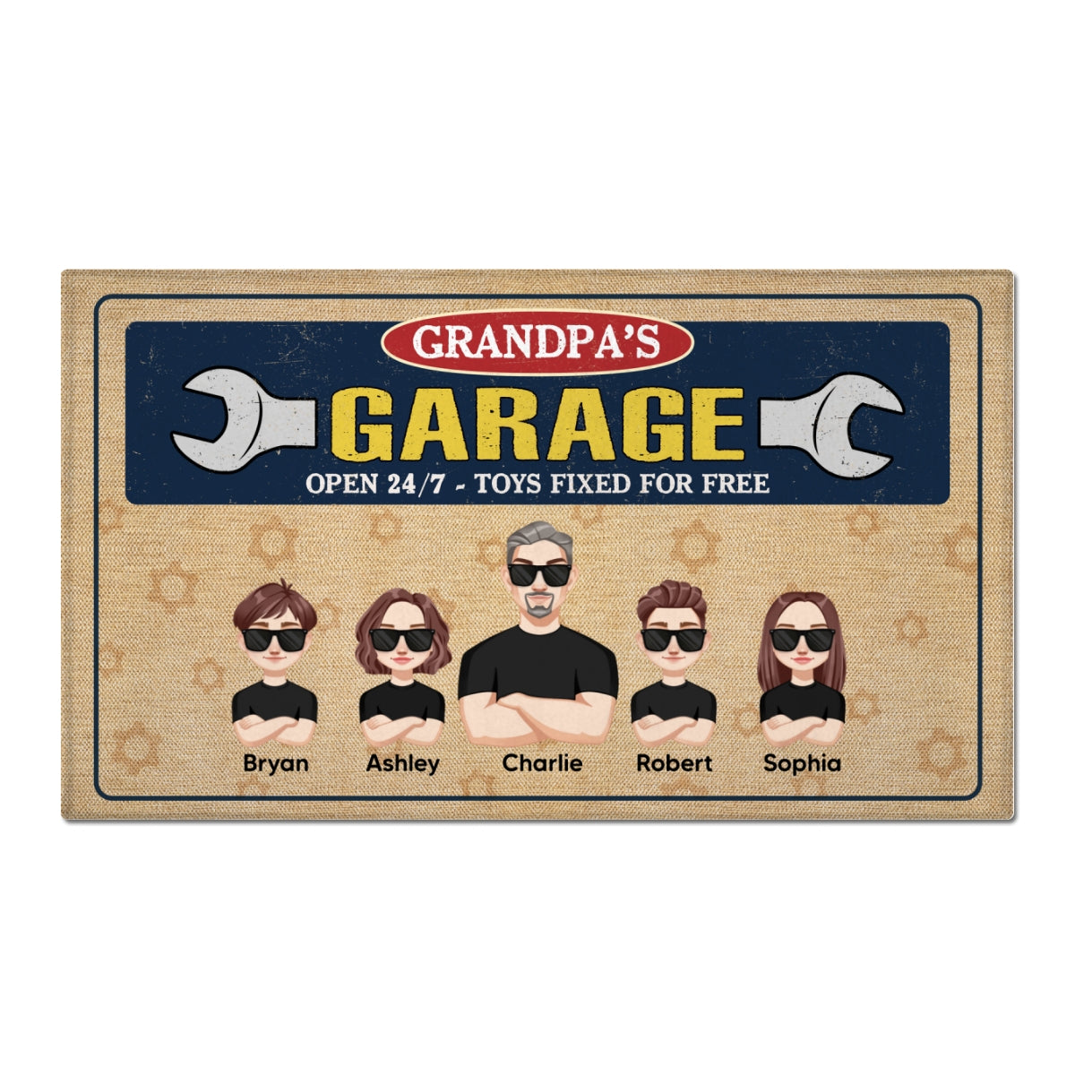 Grandpa Garage Man And Kids Personalized Doormat