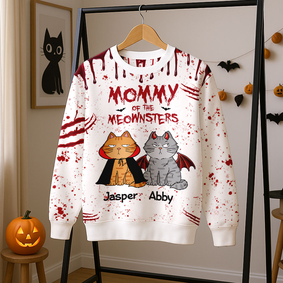Halloween Mommy Daddy Of The Monsters Cats Personalized 3D Sweatshirt