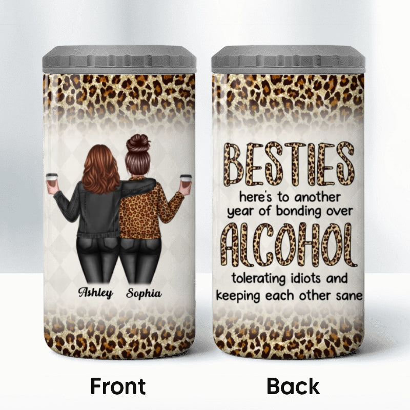 Back View Besties Leopard Another Year Of Bonding Personalized 4 In 1 Can Cooler