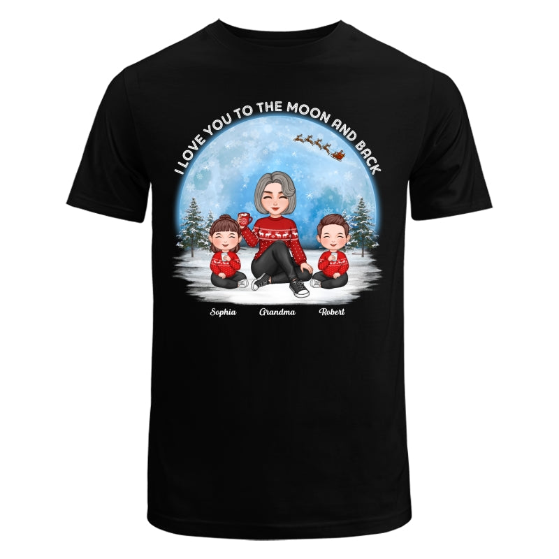 Love To The Moon And Back Cute Grandma Grandkids Sitting Under Moon Personalized Shirt