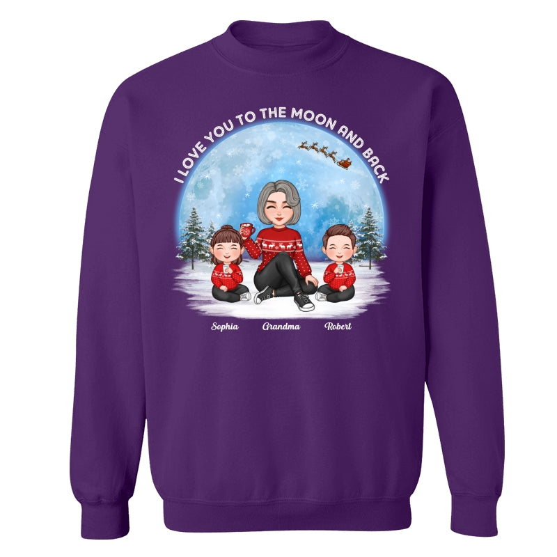 Love To The Moon And Back Cute Grandma Grandkids Sitting Under Moon Personalized Shirt