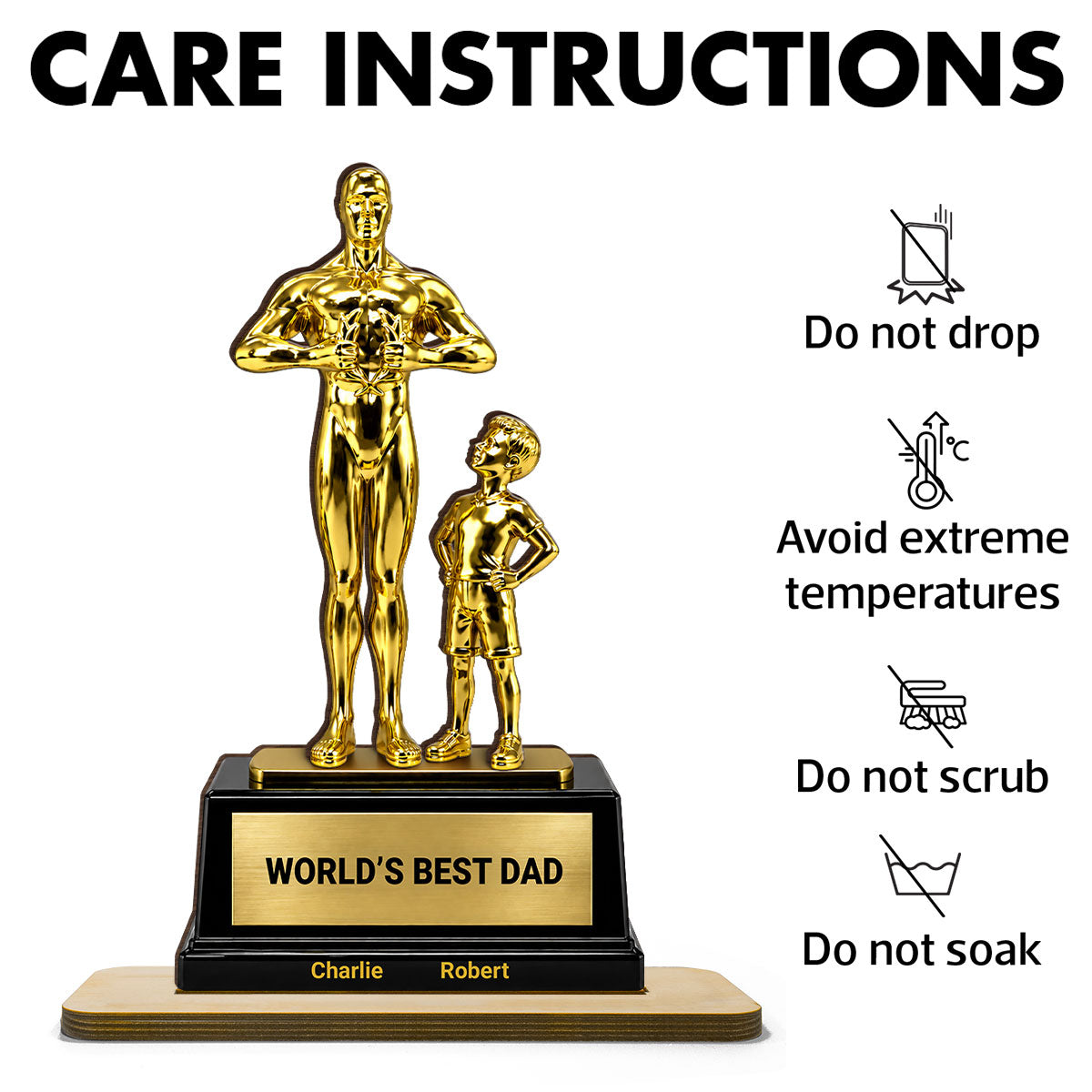 World's Best Dad Trophy - Personalized 2-Layered Wooden Plaque - Father's Day Gift for Dad, Husband