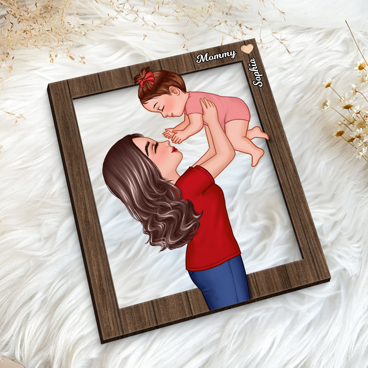 Grandma Mom Lifting Kid Frame Personalized 2-Layer Wooden Plaque