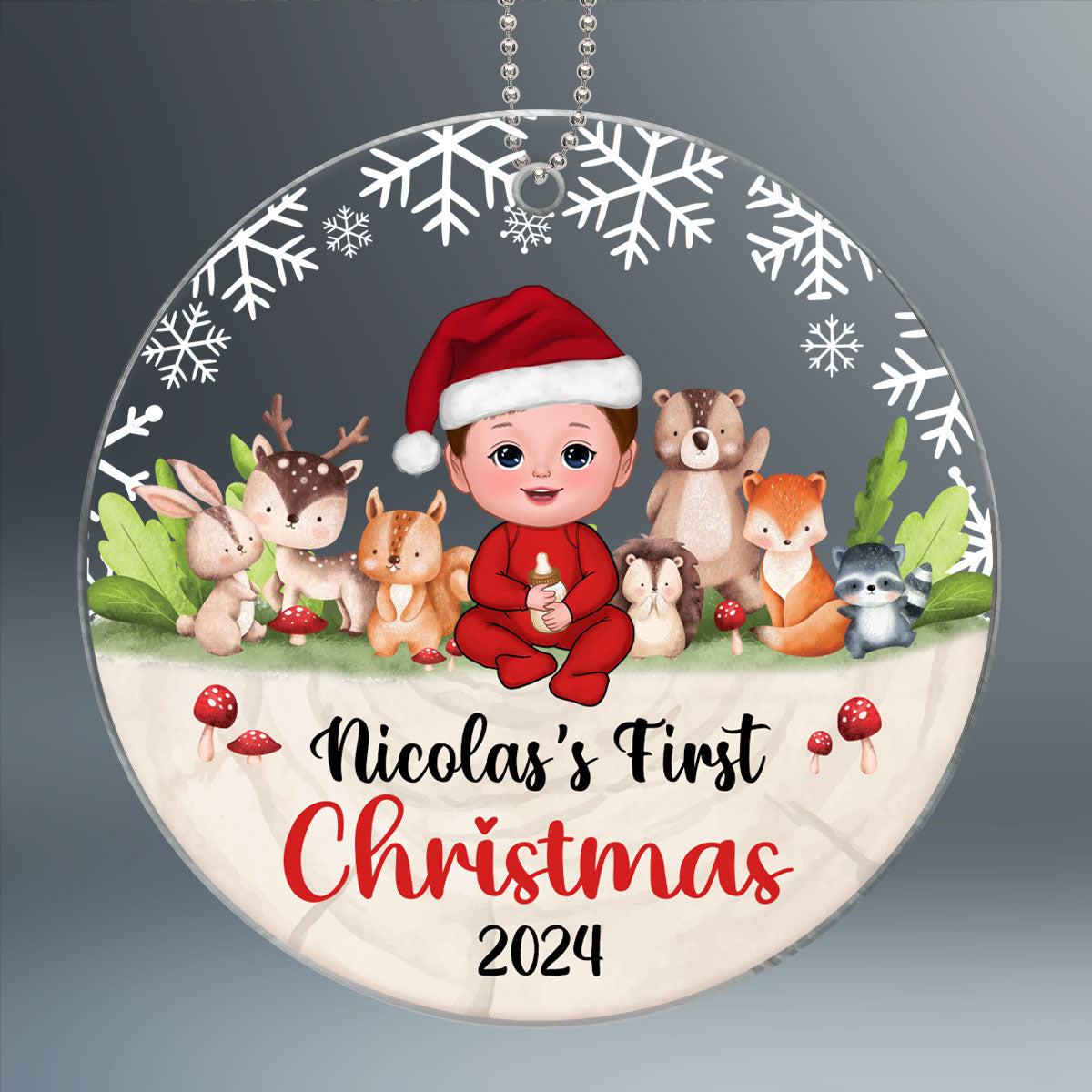 Woodland Animals Baby's First Christmas Personalized Acrylic Ornament