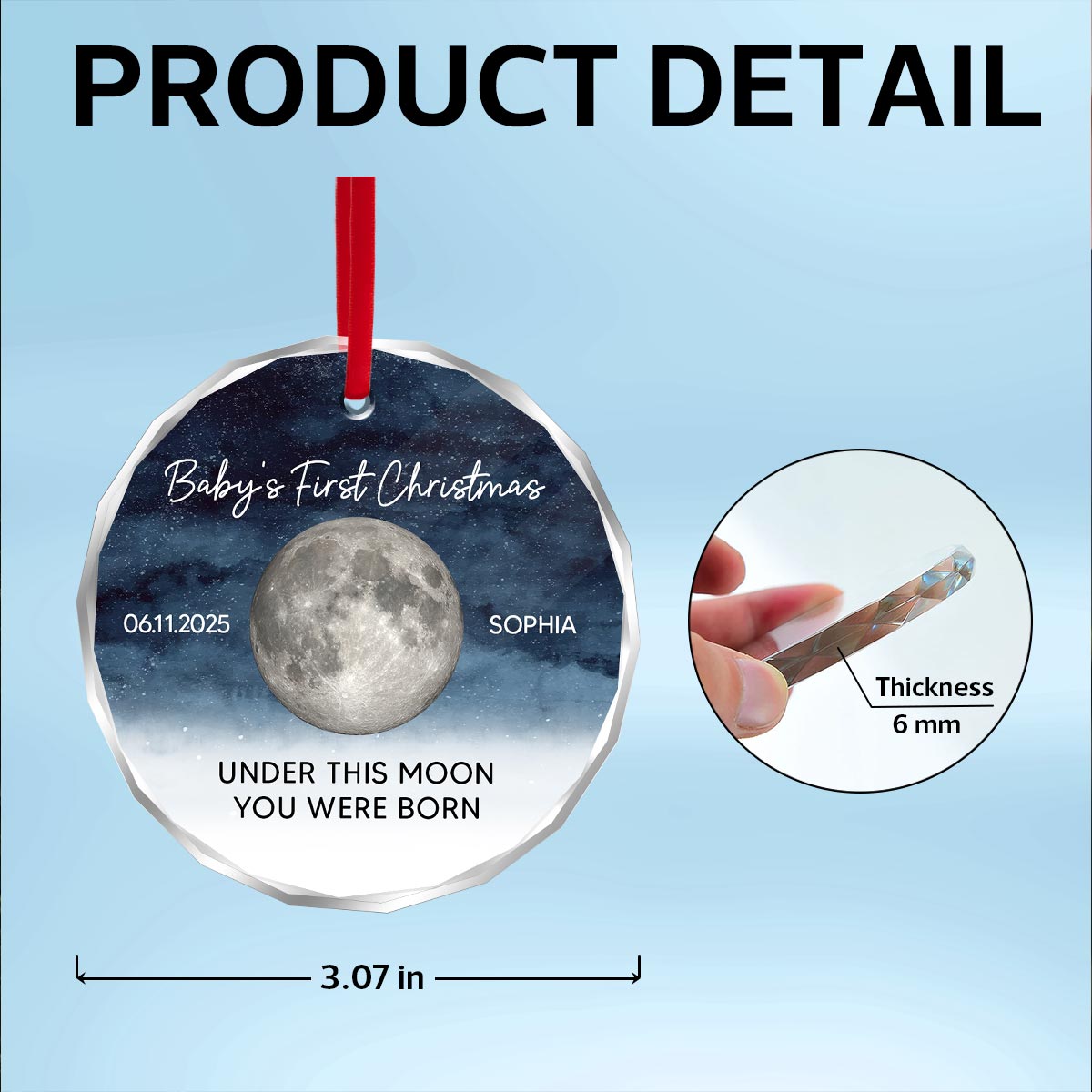 Baby First Christmas Under This Moon You Were Born Custom Moon Phase - Personalized Glass Ornament