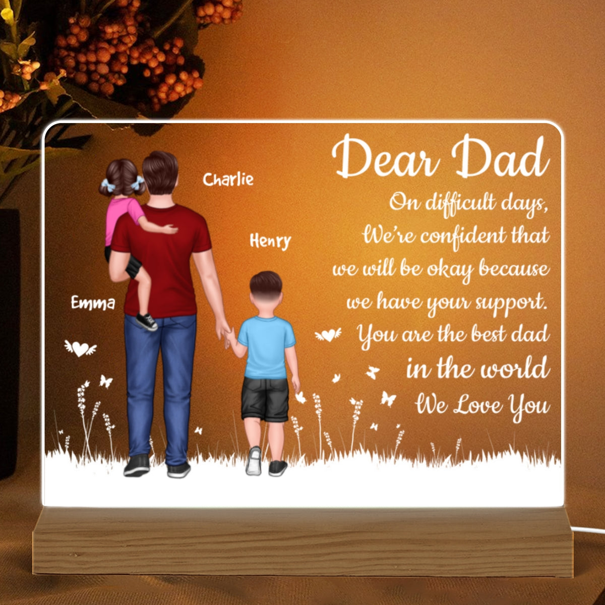 Dear Dad Dad Holding Kids Personalized Warm Custom Shape LED Night Light