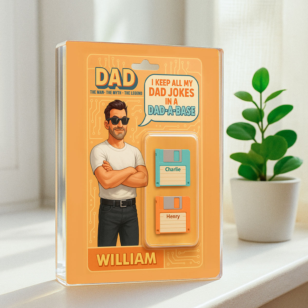 Funny Retro Cartoon Dad Jokes Custom Action Figure Personalized Acrylic Block Plaque, Gift for Dad