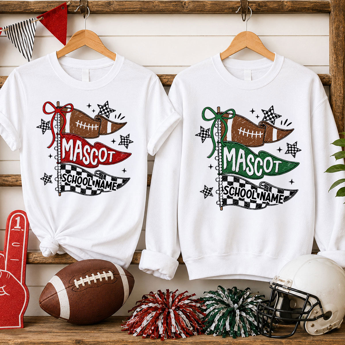 Custom Football Mascot Pennant - Personalized Shirt - School Spirit Shirt, Game Day Shirt For Football Mom