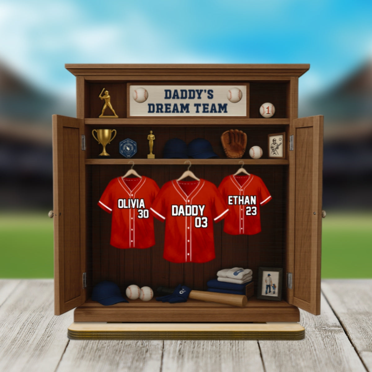 Daddy Dream Team Baseball Personalized Standing Wooden Plaque, Father's Day Gift For Dad, Gift for Husband
