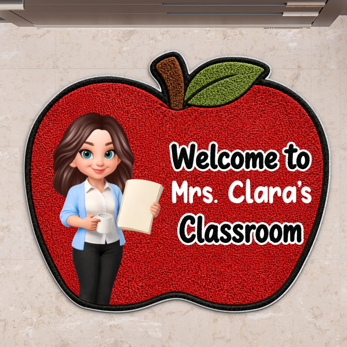 Happy Teacher Apple Welcome To Classroom - Personalized Doormat - Back To School Gift For Teacher, Classroom Decor