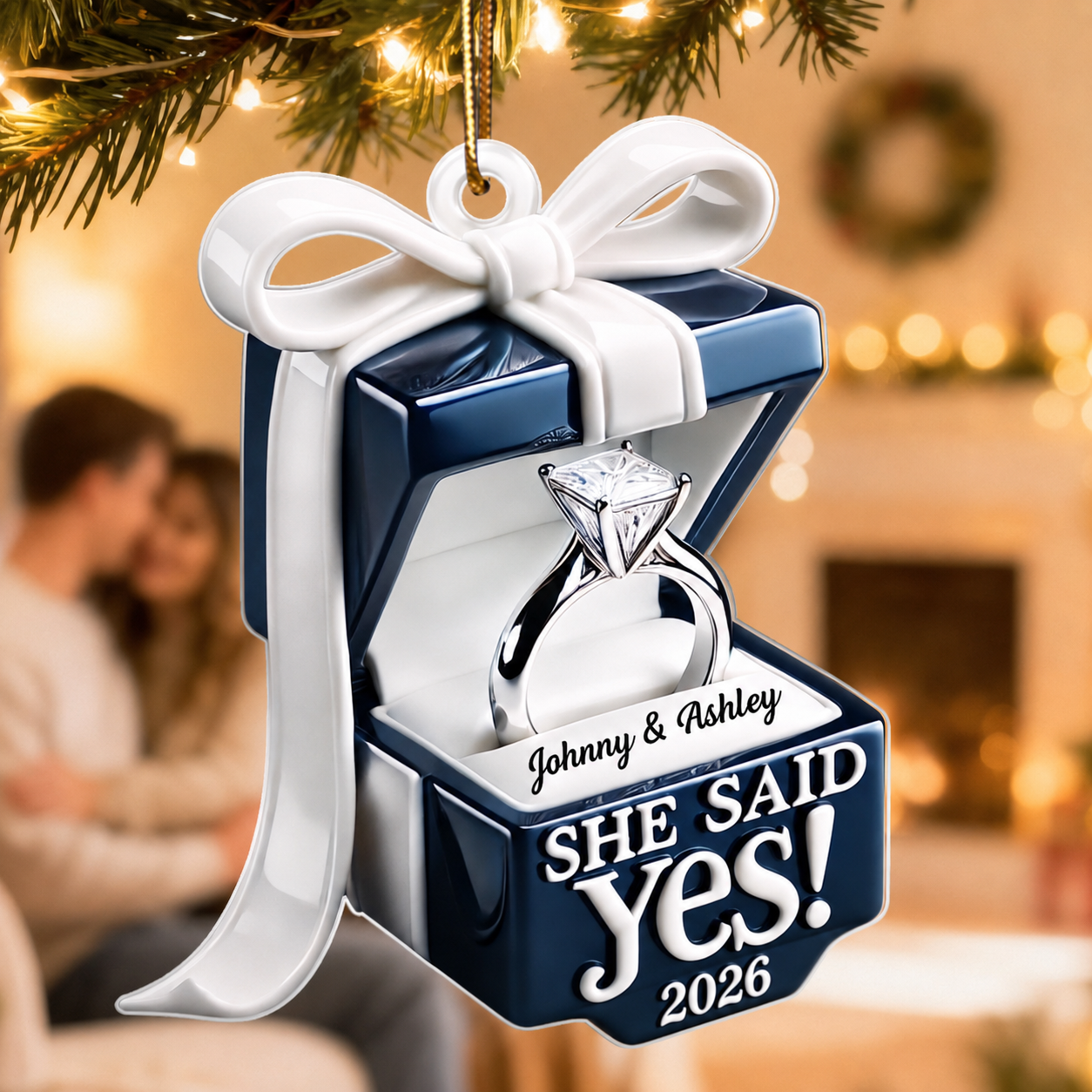 Custom Ring Box Couple Engagement - Personalized Acrylic Ornament, Custom Name Proposal Keepsake, Engagement Gift