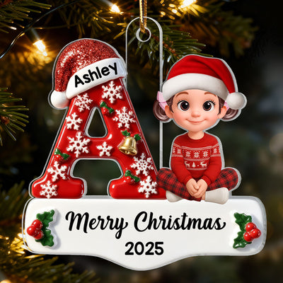 Family Member Christmas Festive Initial Name - Personalized Acrylic Ornament