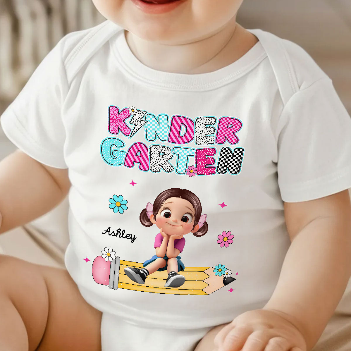 Personalized Kindergarten Tshirt for Girls, Colorful Pencil Pattern Custom Kids Name, Back To School Shirt Toddler, First Day School Outfit