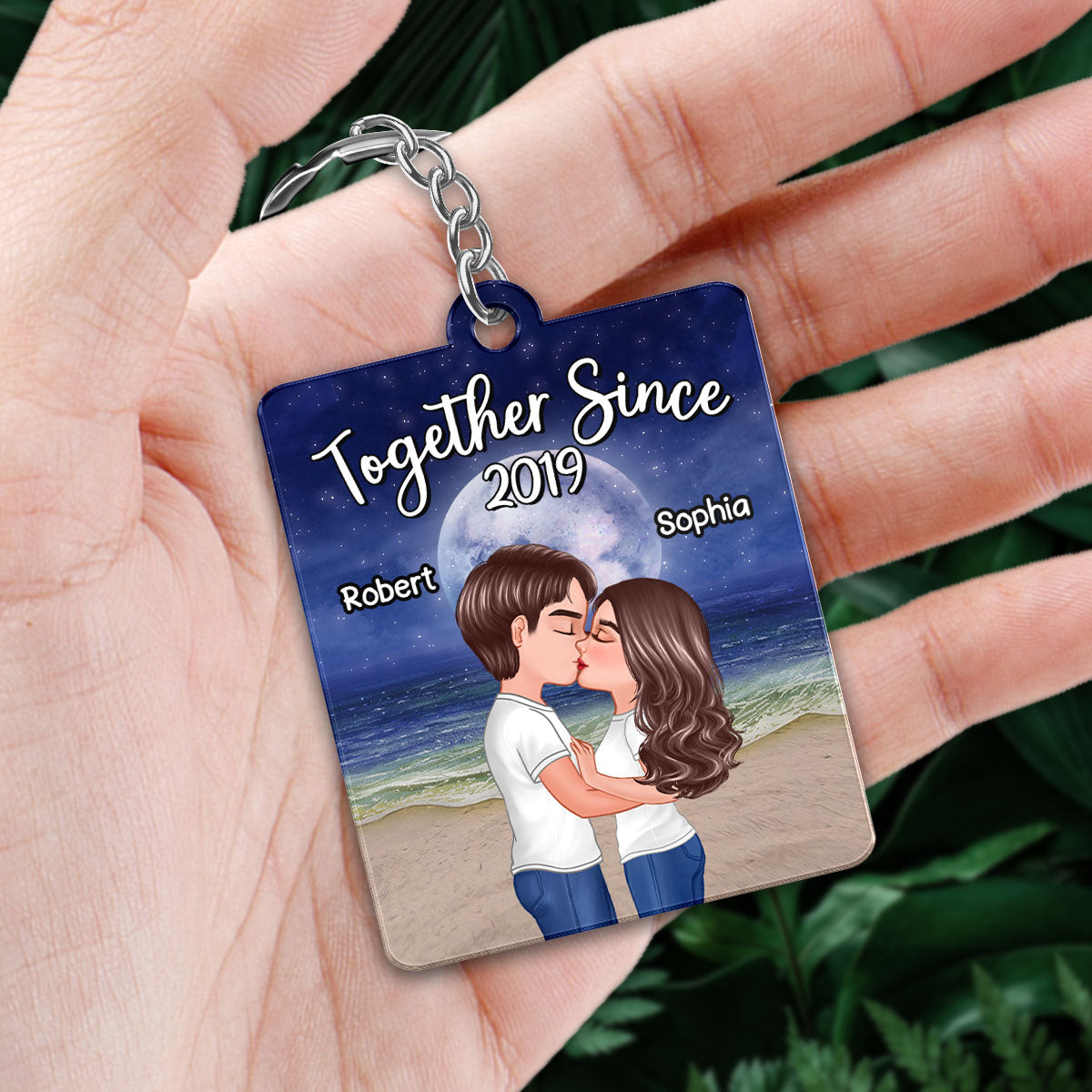 Doll Couple Kissing Night Beach Favorite Song QR Code Personalized Acrylic Keychain