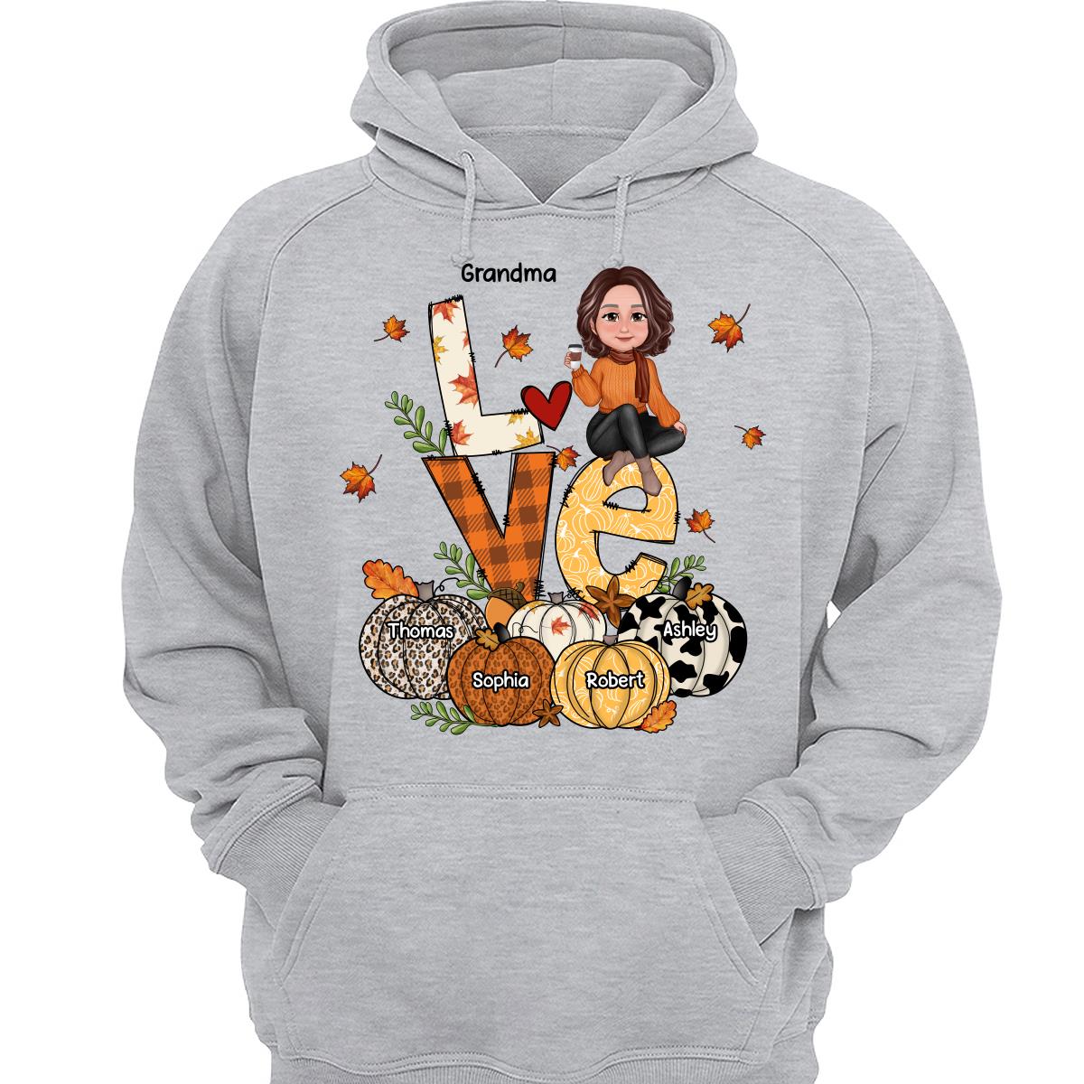 Fall Season LOVE Stack Grandma Mom Kids Personalized Shirt