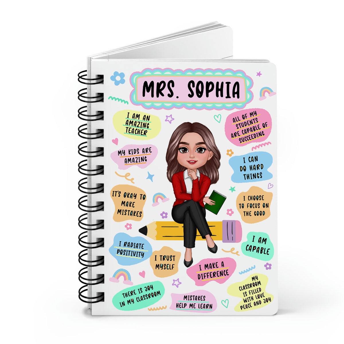 Teacher Daily Affirmation Personalized Spiral Notebook Journal, Back To School Stationery For Teacher