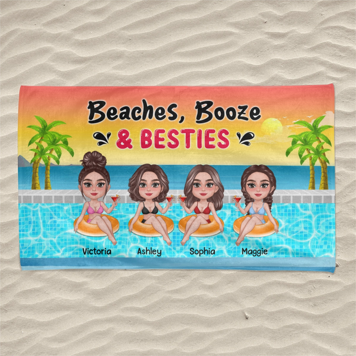 Doll Besties Summer In Pool Gift For Besties Personalized Beach Towel