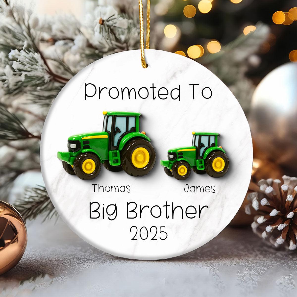 Promoted To Big Brother Big Sister Tractors - Personalized Ceramic Ornament - Proud New Big Siblings Gift