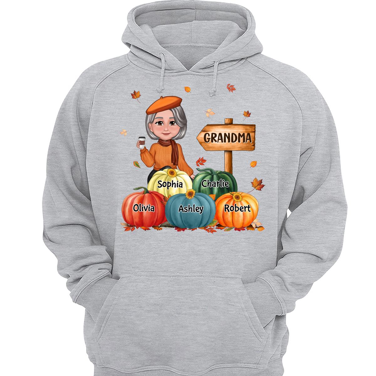 Grandma Mom Sitting In Pumpkin Patch Personalized Shirt