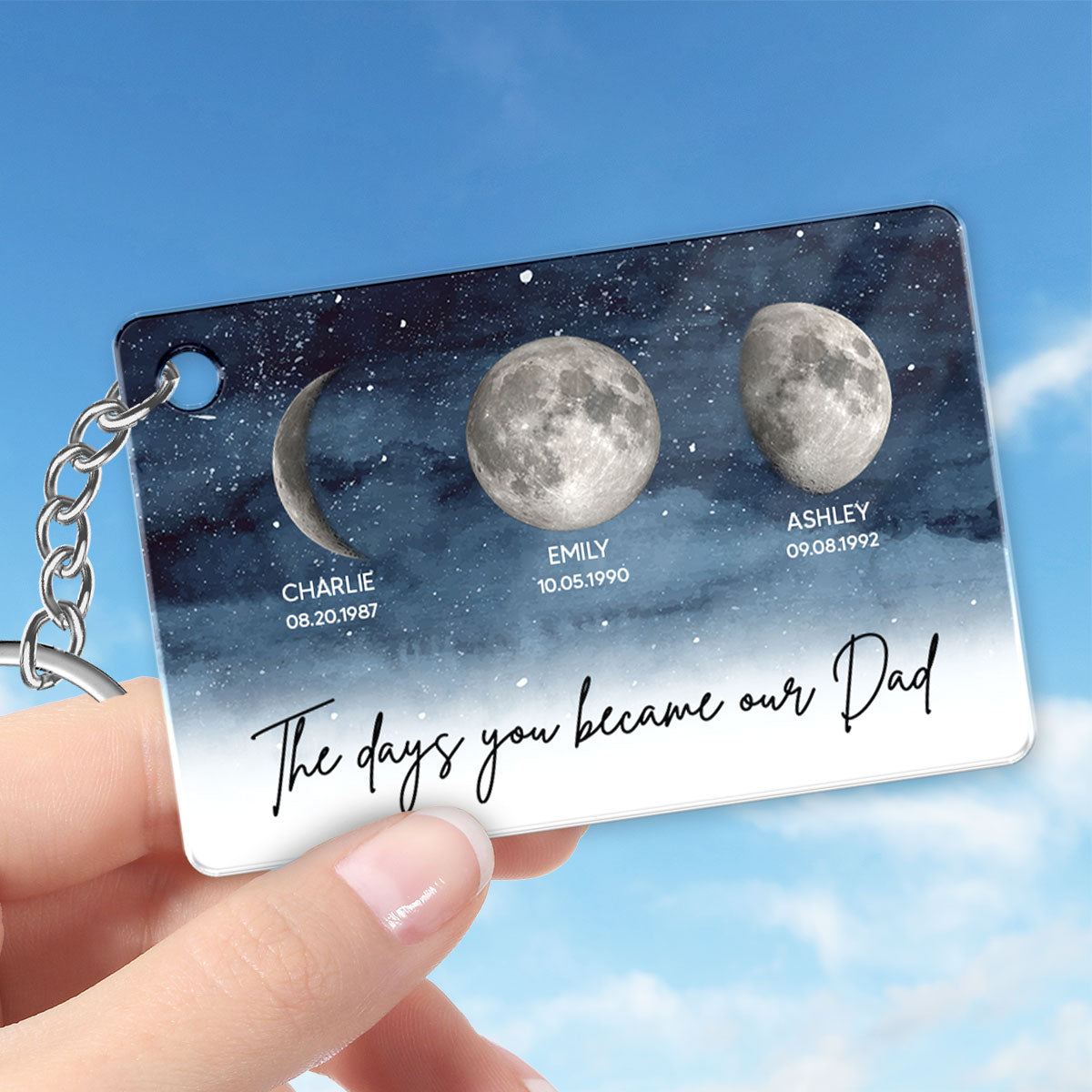 Starry Night Custom Birth Moon Phase The Days You Became Our Dad Personalized Acrylic Keychain