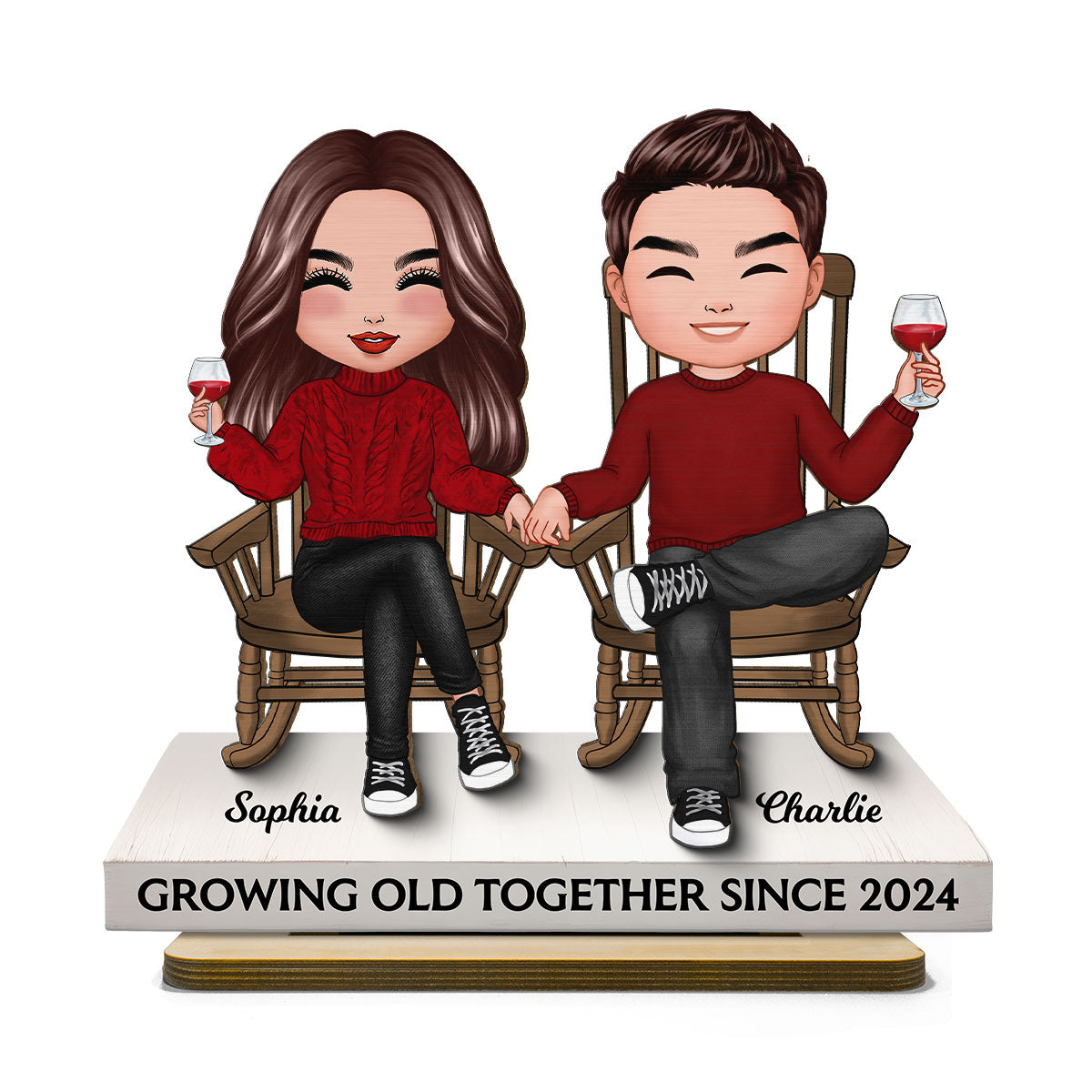 Couple Sitting On Rocking Chairs Personalized 2-Layer Standing Wooden Plaque, Heartfelt Gift For Couple, For Him, For Her, Husband, Wife