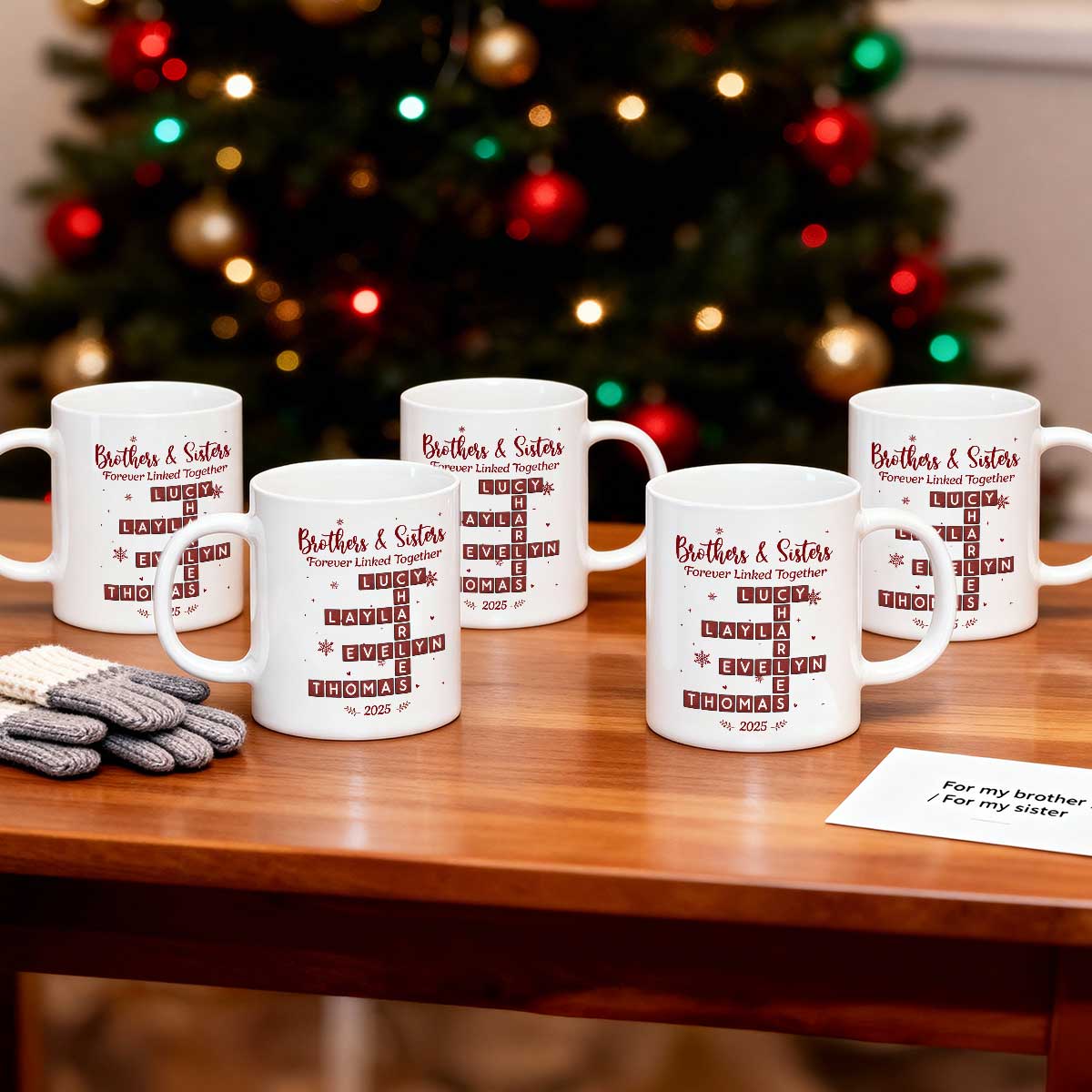 Festive Christmas Brothers Sisters Crossword Puzzle Art - Personalized Mug - Christmas Gift For Siblings, Brothers, Sisters