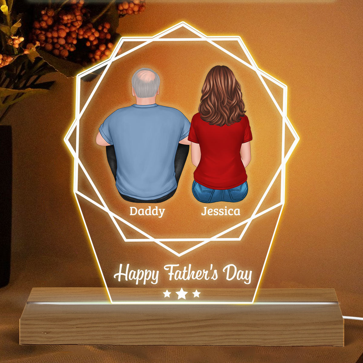 Happy Father‘s Day Polygon Custom Shape Warm LED Night Light