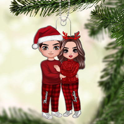 Christmas Doll Couple Standing Hugging Christmas Gift Personalized Acrylic Ornament