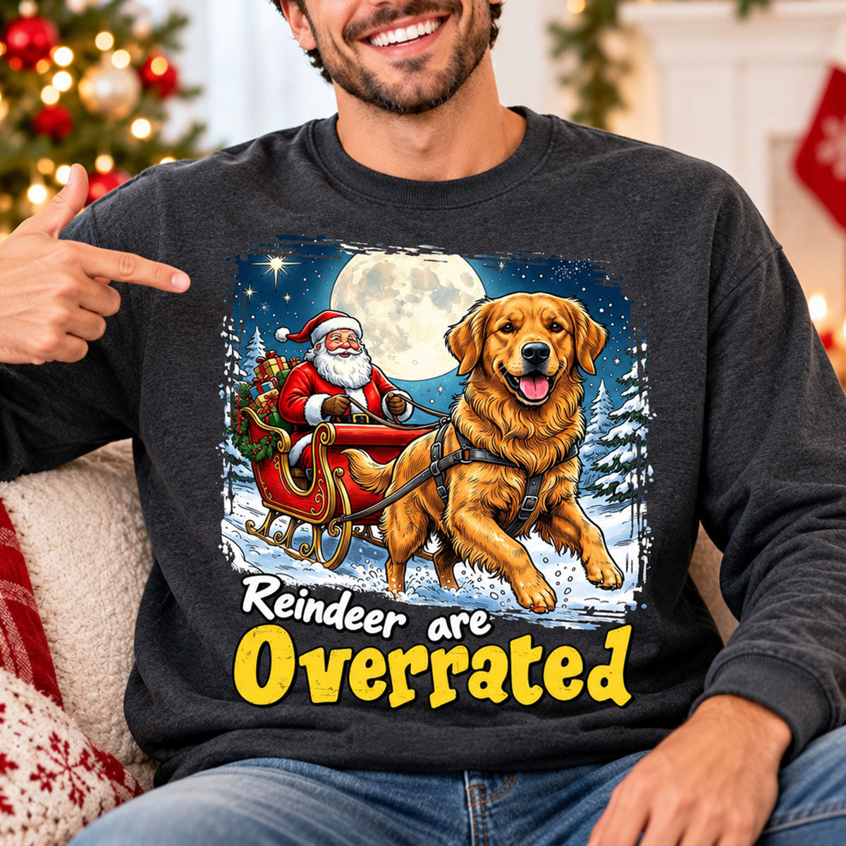 Funny Santa Dog Reindeer Are Overrated Upload Pet Photo - Personalized Shirt - Funny Christmas Gift For Dog Lovers