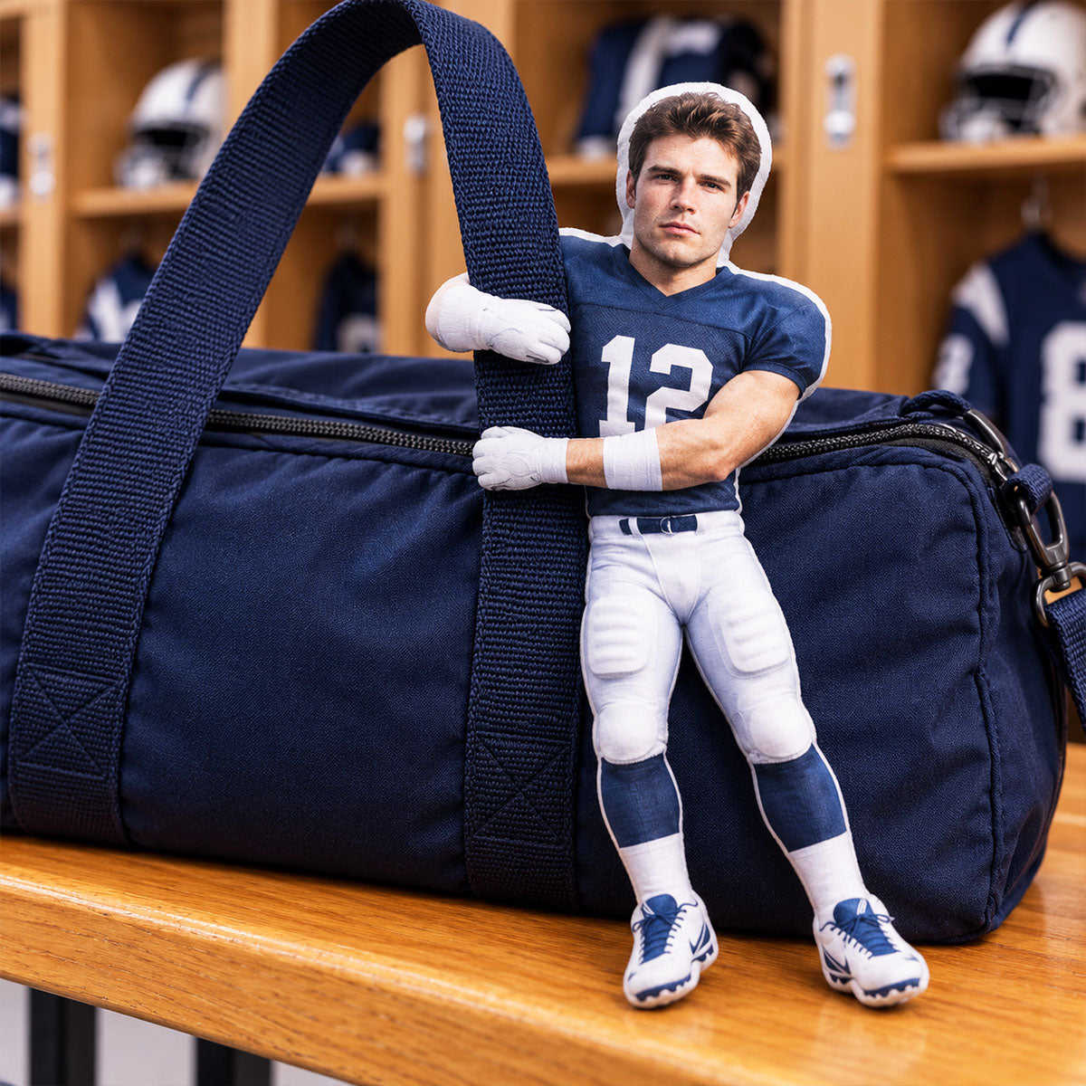 Custom Football Player Doll from Photo - Personalized Poseable Plush Toy, Funny Christmas Gift for Son, Husband, Holiday Keepsake