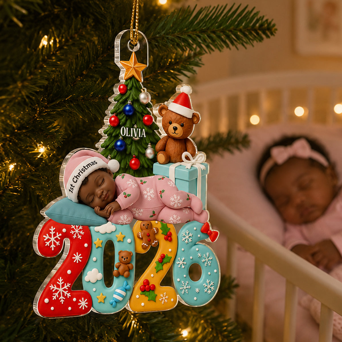 Custom Photo Baby First Christmas 2026 - Personalized Acrylic Ornament - Heartfelt Christmas Gift For Newborn, Baby