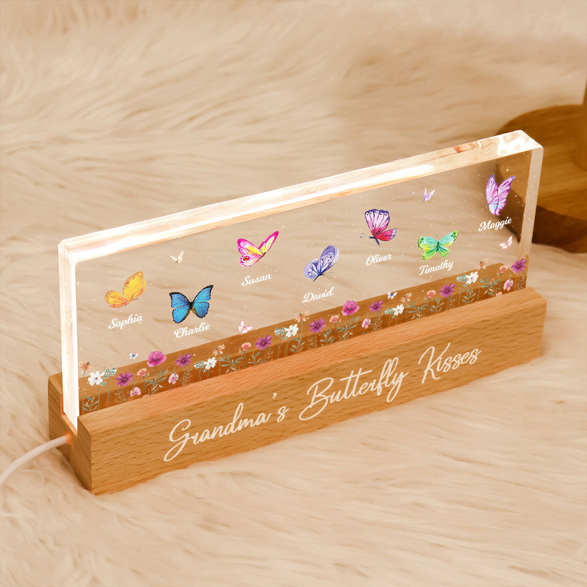 Personalized Butterfly Grandma's Bunch Acrylic Block LED Night Light, Grandma Butterfly Kisses, Butterflies Mom, Gift, Nana Grandma Grandmy