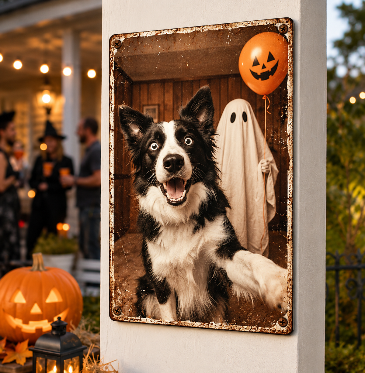 Custom Dog Cat Photo Halloween - Personalized Metal Sign - Trendy Vintage Spooky Tee for Pet Moms