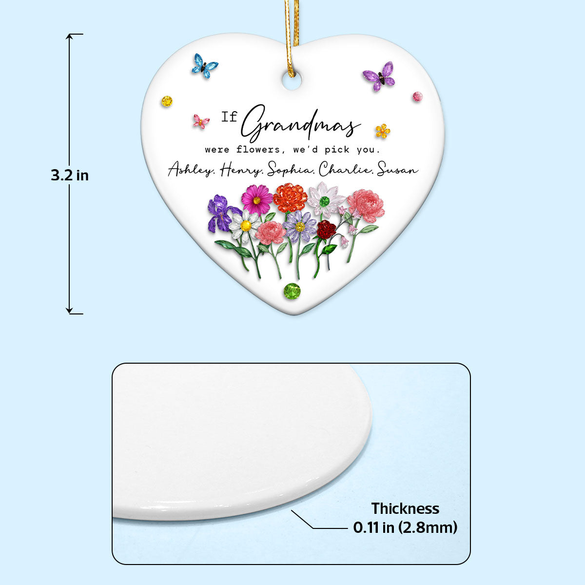 If Grandmas Were Flowers, I'd Pick You Custom Birth Month Flower - Personalized Ceramic Ornament - Heartfelt & Thoughtful Christmas Gift for Grandma