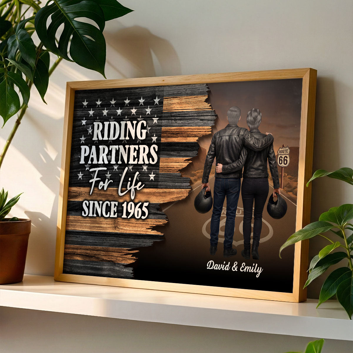 Eternal Love Back View Biker Couple Riding Partners For Life Half Nation Flag - Personalized Poster - Gift For Couple, Bikers, Gift For Him, For Her