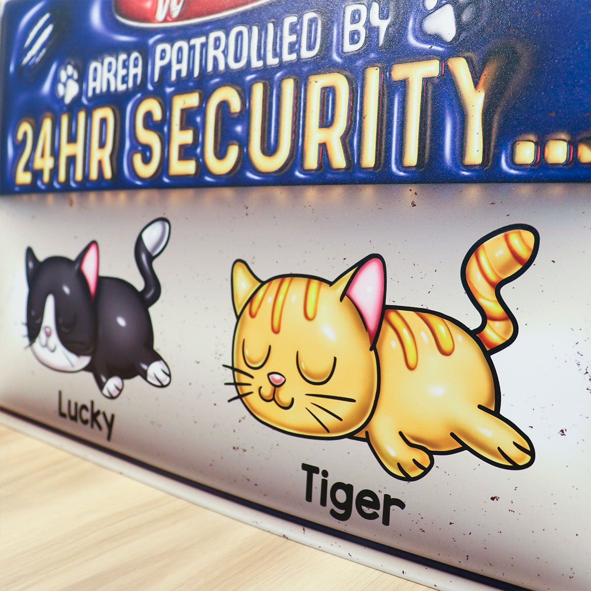 Warning Area Patrolled By Cute Sleeping Cats Personalized 3D Inflated Metal Sign, Gift for Cat Mom, Cat Dad, Cat Lovers