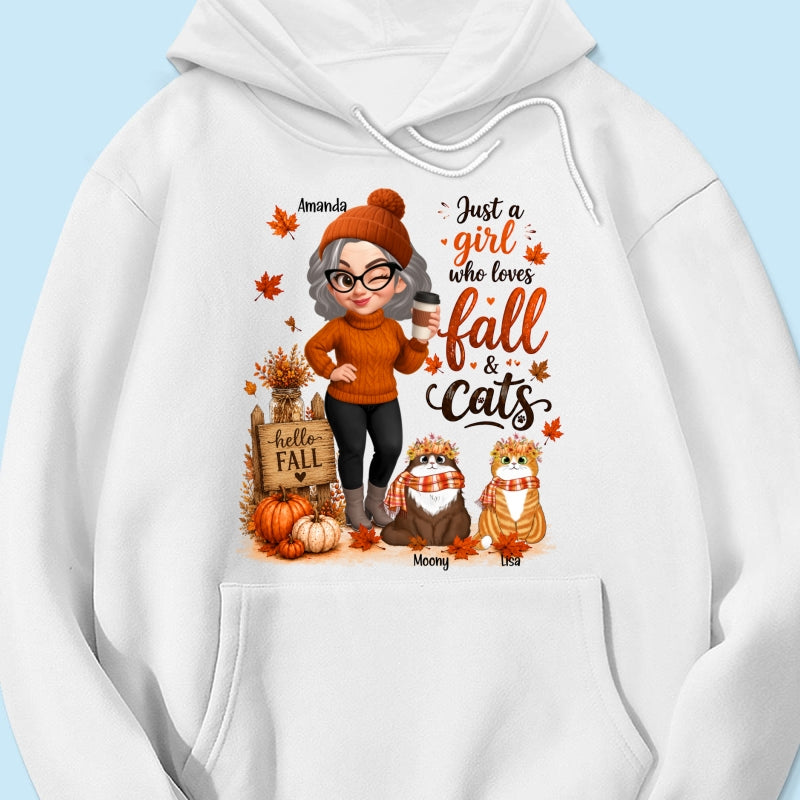 Just a Girl Who Loves Fall & Cats - Personalized Shirt - Cozy Fall Shirt for Cat Moms