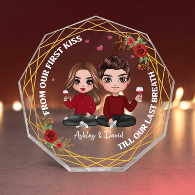 Doll Couple Sitting Personalized Nonagon Acrylic Plaque - Gift For Him Gift For Her