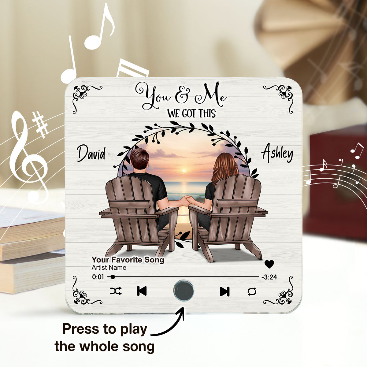 Couple Sitting Peaceful Landscape Through Rustic Window Personalized Music Magnet