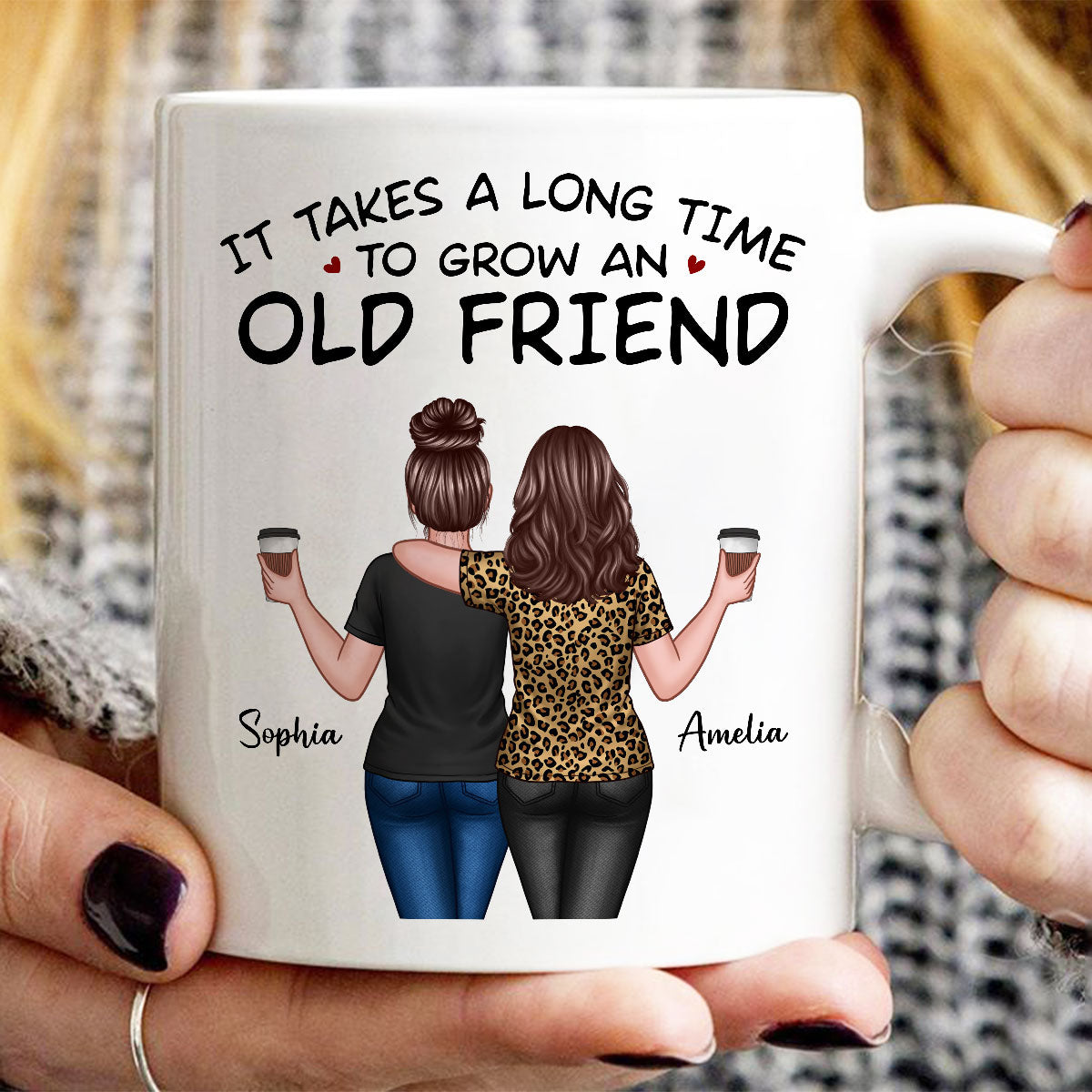 Back View Besties Walking It Takes A Long Time To Grow An Old Friend Personalized Mug, Gift For Best Friends, BFF