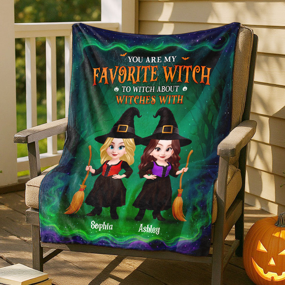Halloween Magical Theme Witches Besties Personalized Fleece Blanket
